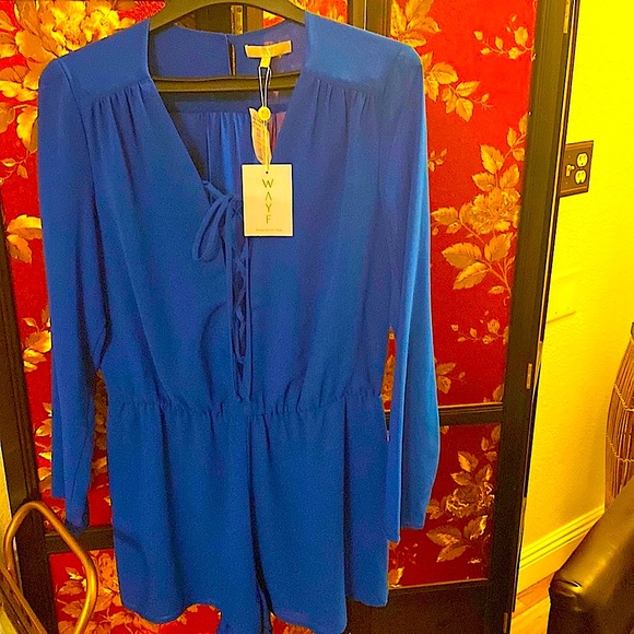💎WAYF Blue Sheer Long Sleeve Romper. 💎Size Large NWT💎 - Picture 6 of 8